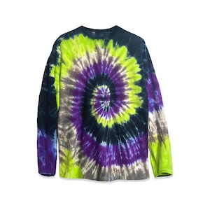 Acid Wave Tie-Dye Long Sleeve Shirt: Lime Green Swirl, Handmade Cotton