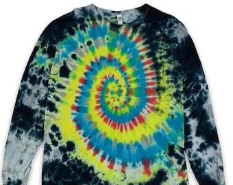2XL Long Sleeve Spiral Scrunch Tie Dye, Vibrant Rainbow Colors, Rainbow spiral made by Foul Crowd