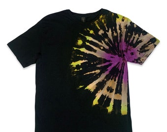 Large Black Reverse Tie Dye T-shirt with Sunburst Pattern - Colorful Unisex Tee, 1 of 1 shirt, Unique handmade clothing