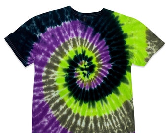 Spiral Tie Dye Shirt in Black, Lime, Gray, and Purple - Unique Hand-Dyed T-Shirt for Men and Women, Trendy Tie Dye Shirts, Trendy Clothing