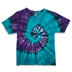 Kids Spiral Tie Dye T-shirt | Jade Dome, Ultra Violet and Black Dyes | Fun & Colorful Shirt, Youth Tie Dye Shirt, Toddler Tie Dye Shirt