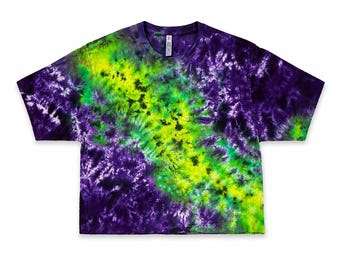 Handmade Purple Green Tie Dye Crop Top – Neon Crystal Dye Festival Tee