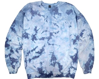 Blue Crystal Tie Dye Crewneck Sweatshirt – Handmade Marble Dye Pullover