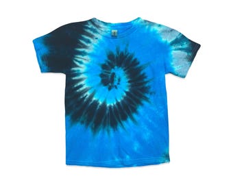 Kids Blue & Black Spiral Tie-Dye Shirt: Handmade Cotton Tee