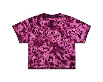 Wine Crystal Tie Dye Crop Top, Handmade Pink Festival Shirt, Cotton Crop Tee