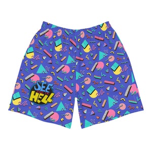 See you in hell shorts / retro style shorts / retro pattern / saved by the bell / 90s and 80s / blue retro pattern shorts