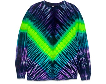 Hand-Dyed Vee Pattern Tie Dye Long Sleeve Cotton Shirt