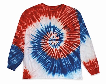 Hand-Dyed Patriotic Spiral Long Sleeve Shirt – Red, White, Blue Tie Dye Tee