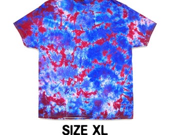 XL Crystal Tie Dye Shirt -1 of 1 - Blue & Burgundy | Handmade Unisex Tee