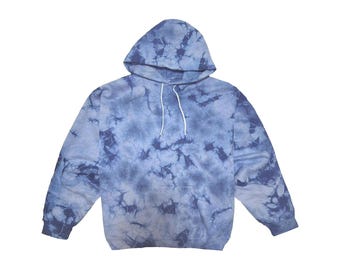 Blue Tie Dye Hoodie: Handmade Unisex Crystal/Marble Sweatshirt