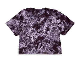 Black and Teal Tie Dye Crop Top, Crystal Pattern, Handmade Women’s Crop Tops