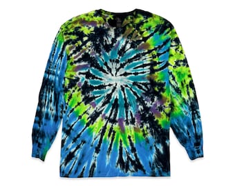 Large Spiral Long Sleeve Tie Dye | One-of-one | Handmade Unisex Shirt | Blue Green Purple Custom