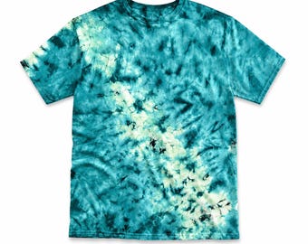 Jade Seafoam Tie Dye Shirt, Handmade Cotton Tee, Diagonal Crumple Pattern