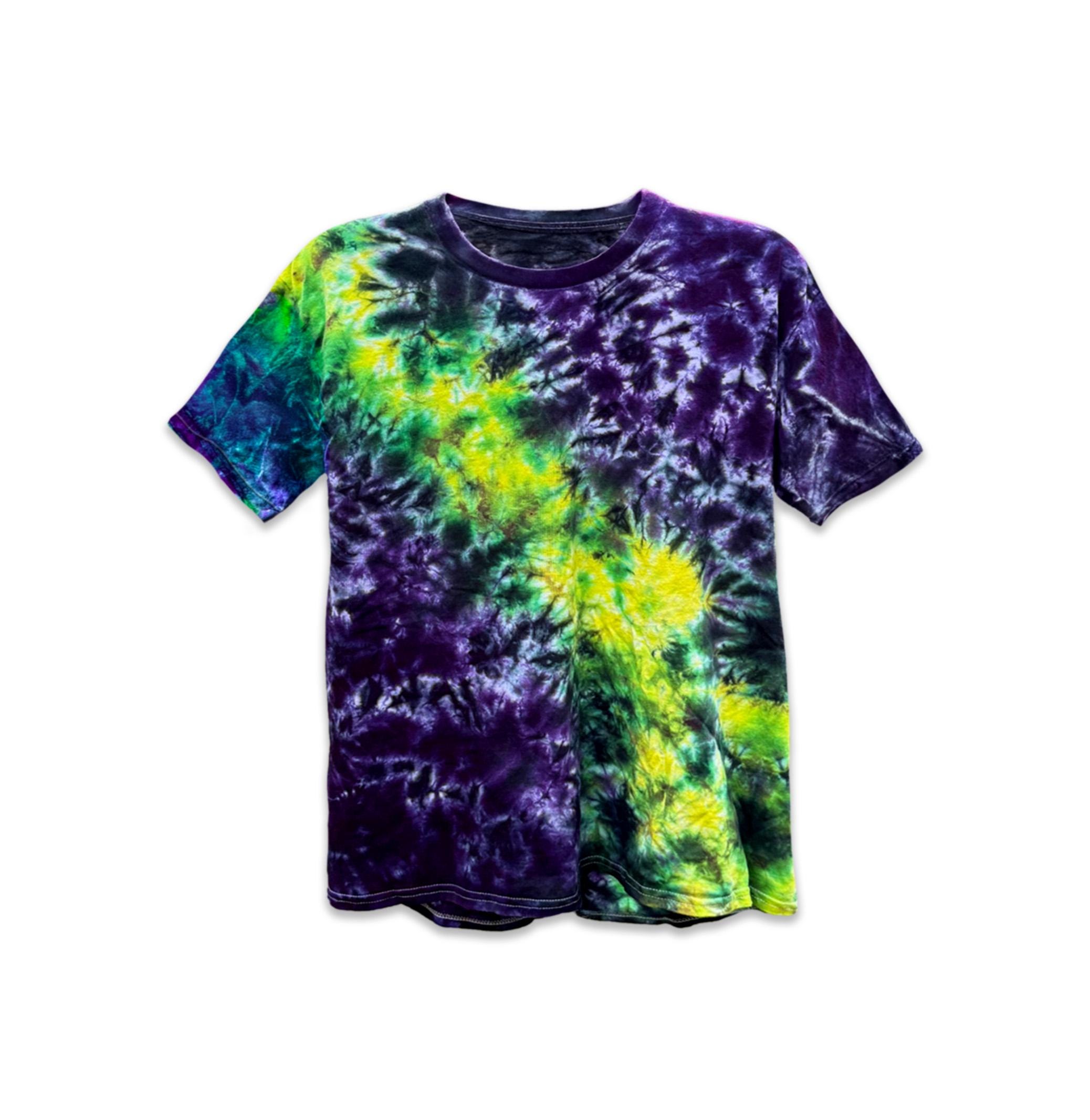 green and purple tie dye shirt