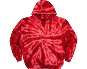 Handmade Red Spiral Tie-Dye Hoodie: Kids Pullover Hoodie