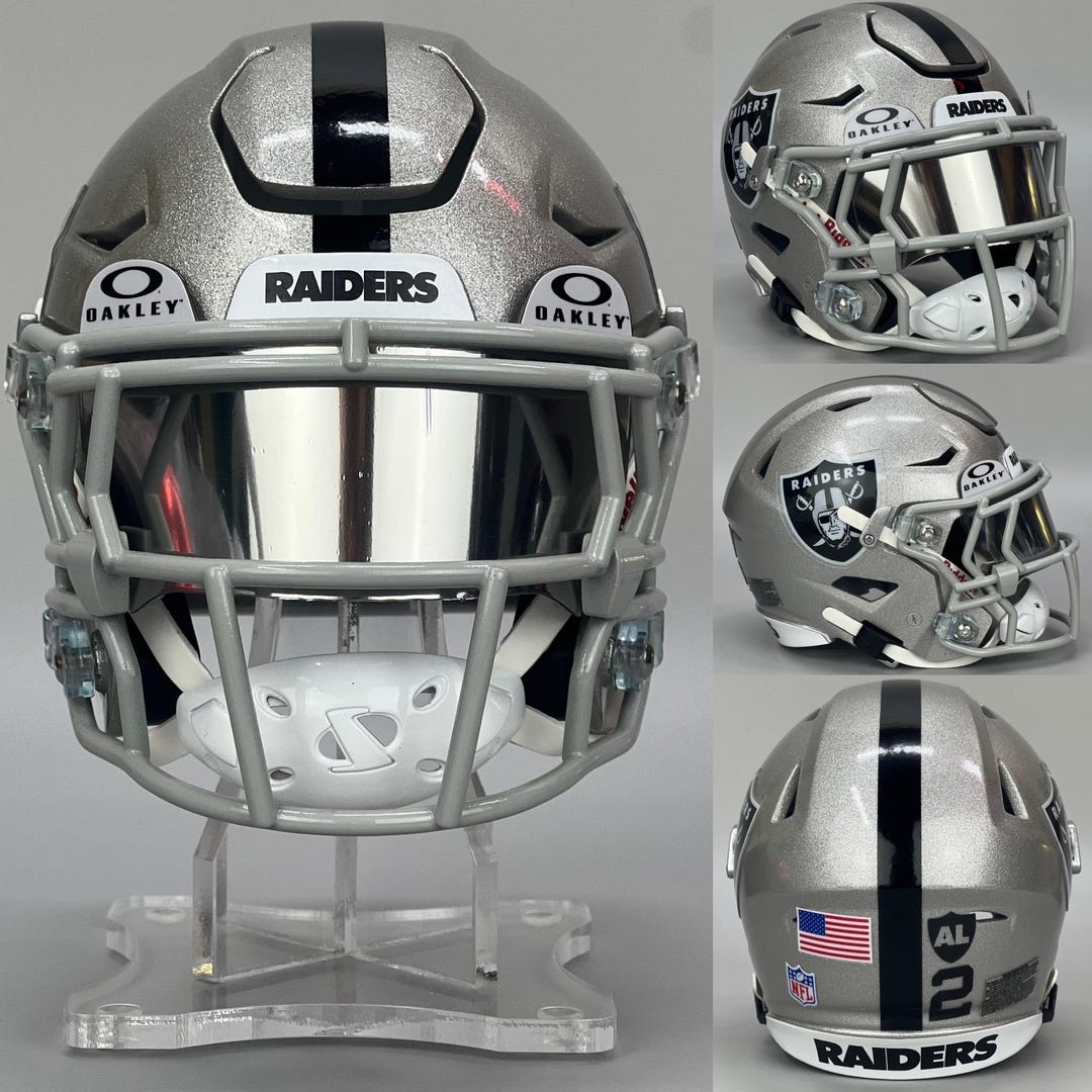 3D Printed Las Vegas Raiders Ashton Jeanty Silver Riddell Speedflex With  Custom Facemask and Visor Modern Era Football Mini Helmet