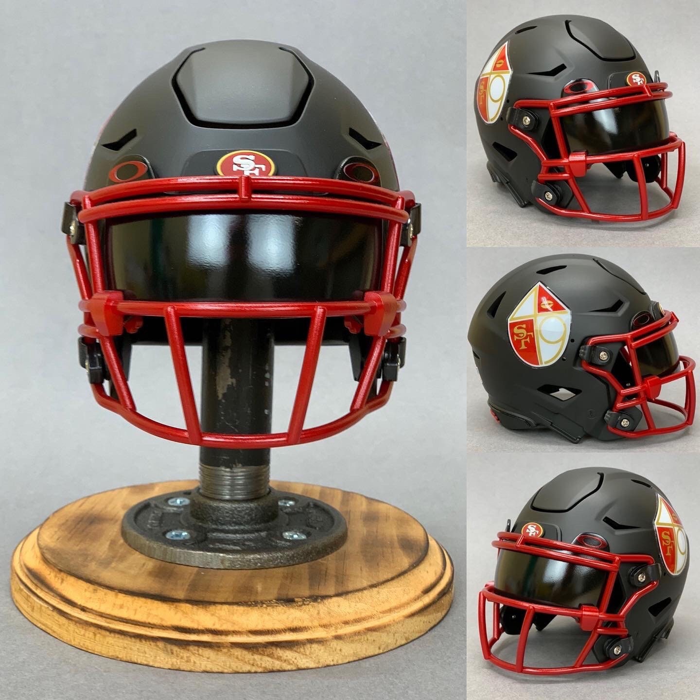 3D Printed San Francisco 49ers Matte Black Throwback Logo Riddell