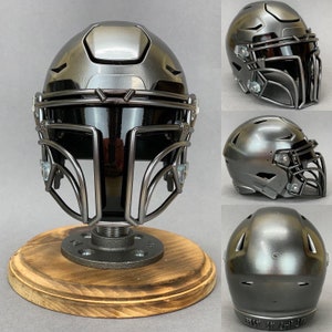 3D Printed Bounty Hunter themed Riddell Speedflex Mini Helmet With Custom Metallic T-Visor Facemask and “This Is The Way” Rear Bumper