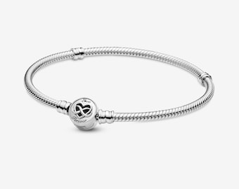 S925 Silver Plated Moments Heart Infinity Clasp Snake Chain Bracelet J2 - fit all pandora Charms