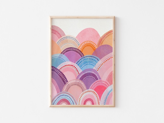 Feminine art print, rainbow art, dot art, living room decor, nursery print, girls room decor, neutral tones, boho wall decor, hand drawn art