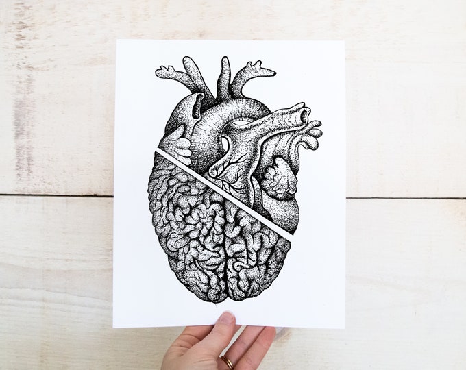 Heart/brain Art Print Hand Drawn With A Million Little Dots | Etsy