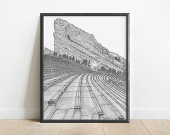 Red Rocks Amphitheater Colorado Art Print | Hand Drawn with a Million Little Dots