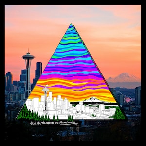 Seattle Skyline (Sunset), Washington, PNW, Pacific Northwest, Mount Rainier, Rainier: Sticker