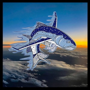Salmón Treinta Salmón, 737, boeing, avión pez, avión pez, avión, salmón, avión: Pegatina