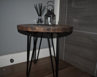 Side Table. Hairpin Legs. Wooden table. Small side table. Round table. Pine Side table. Free Uk Delivery. Cozee cabin.