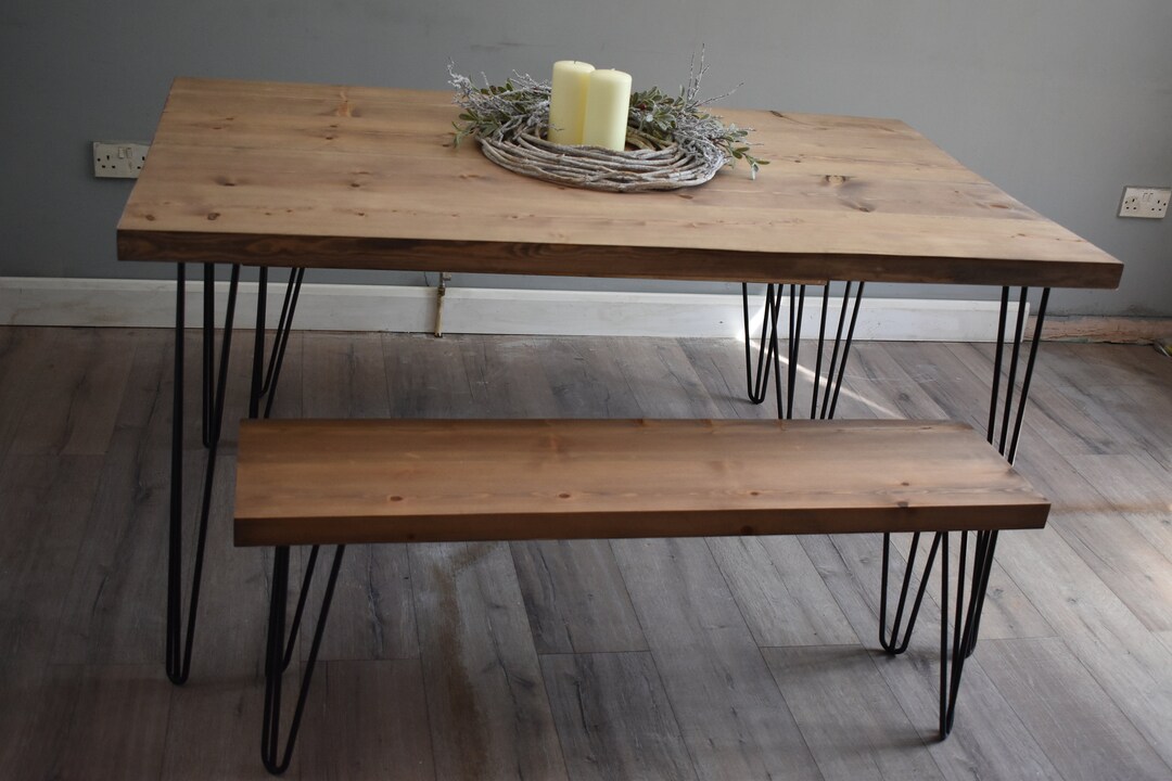 Dining Table. Wooden Pine Dining Table. Hairpin Legs. Rustic Handmade ...