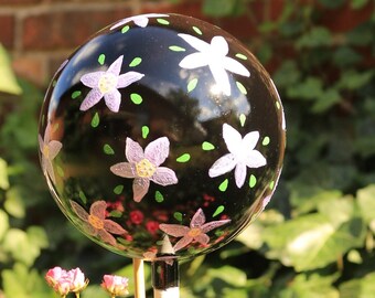 Decorative ball for the garden, hand-painted, 15 cm Ø with a neck for a stick
