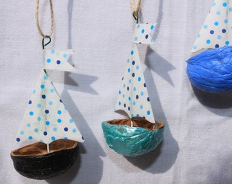 3 pieces sailing ship maritime decoration, suitable for outdoor, / outdoor, handmade, approx. 8 cm x 3.5-4 cm x 3-3.5 cm