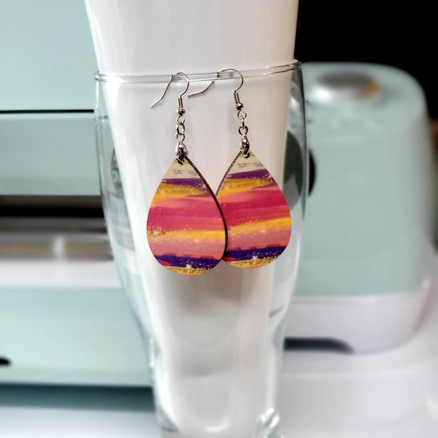 Teardrop earrings sublimation earrings mdf earrings wood Etsy