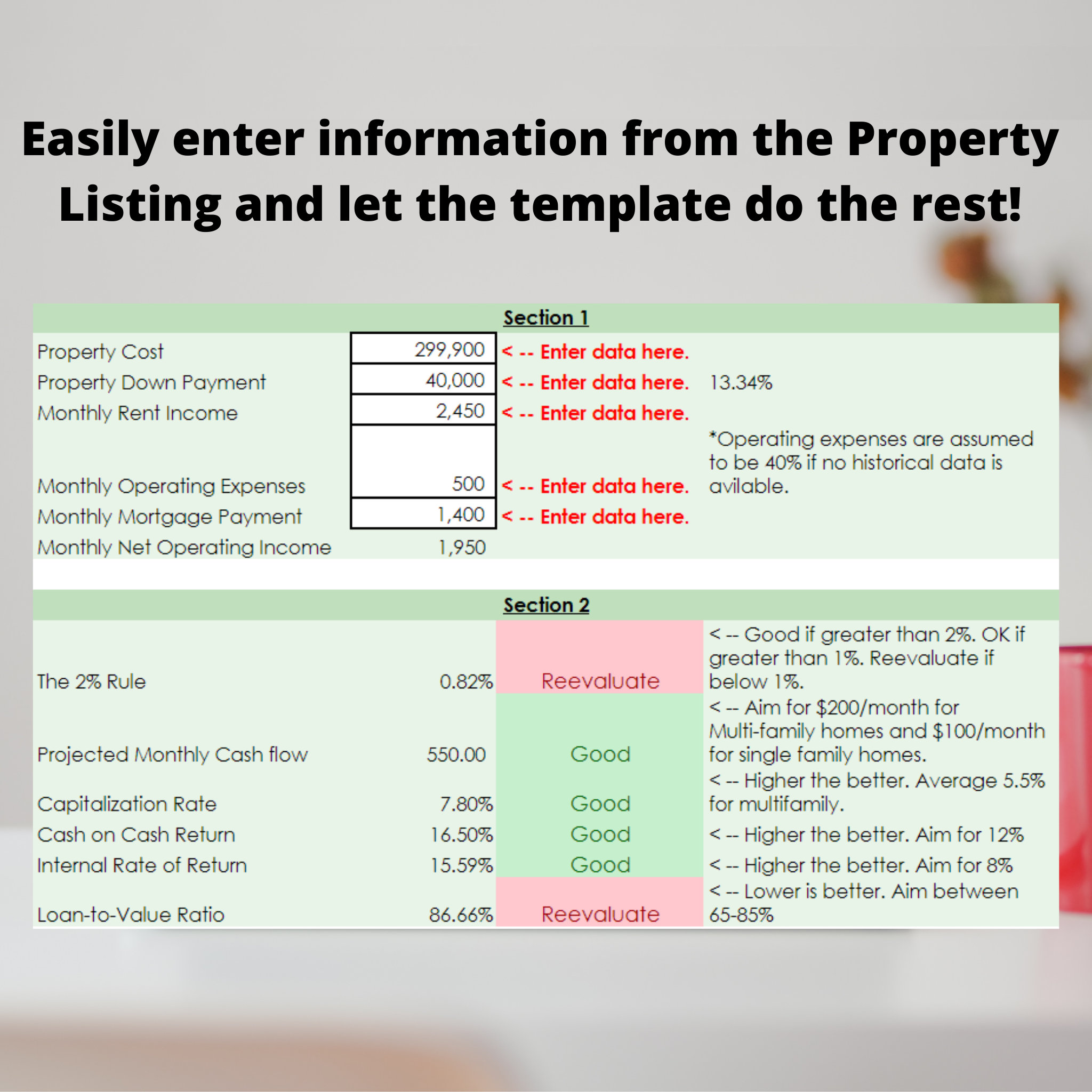 Rental Property Analysis Tool - Excel Spreadsheet - Etsy