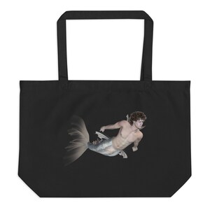 Merman Lover Vintage Art Retro Style Beach Large organic tote bag