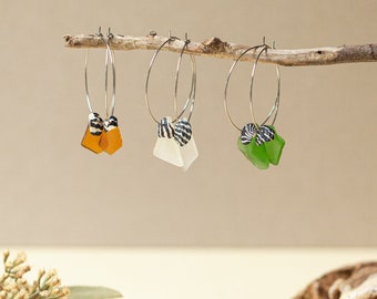 Pendientes de aro de cristal de mar y concha, Cristal de mar hecho a mano, Regalo, Hipoalergénico, Australia, Joyas colgantes, Reciclado, Único