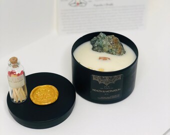 Crystal Candle | No. 03 | Wealth & Motivation | Soy Wax | Wooden Wick Candle | Fuchsite and Citrine