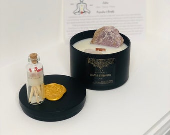 Crystal Candle | No. 05 | Love & Strength | Soy Wax | Wooden Wick Candle | Lepidolite and Rose Quartz