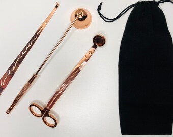 Rose Gold Candle Wick Trimmer Set | Stainless Steel Trimmer, Snuffer, Pick, Bag
