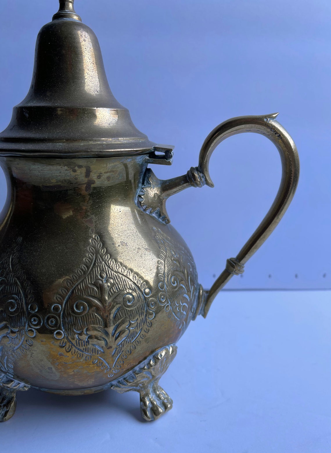 Vintage Etched Brass Teapot With Hinged Top Etsy