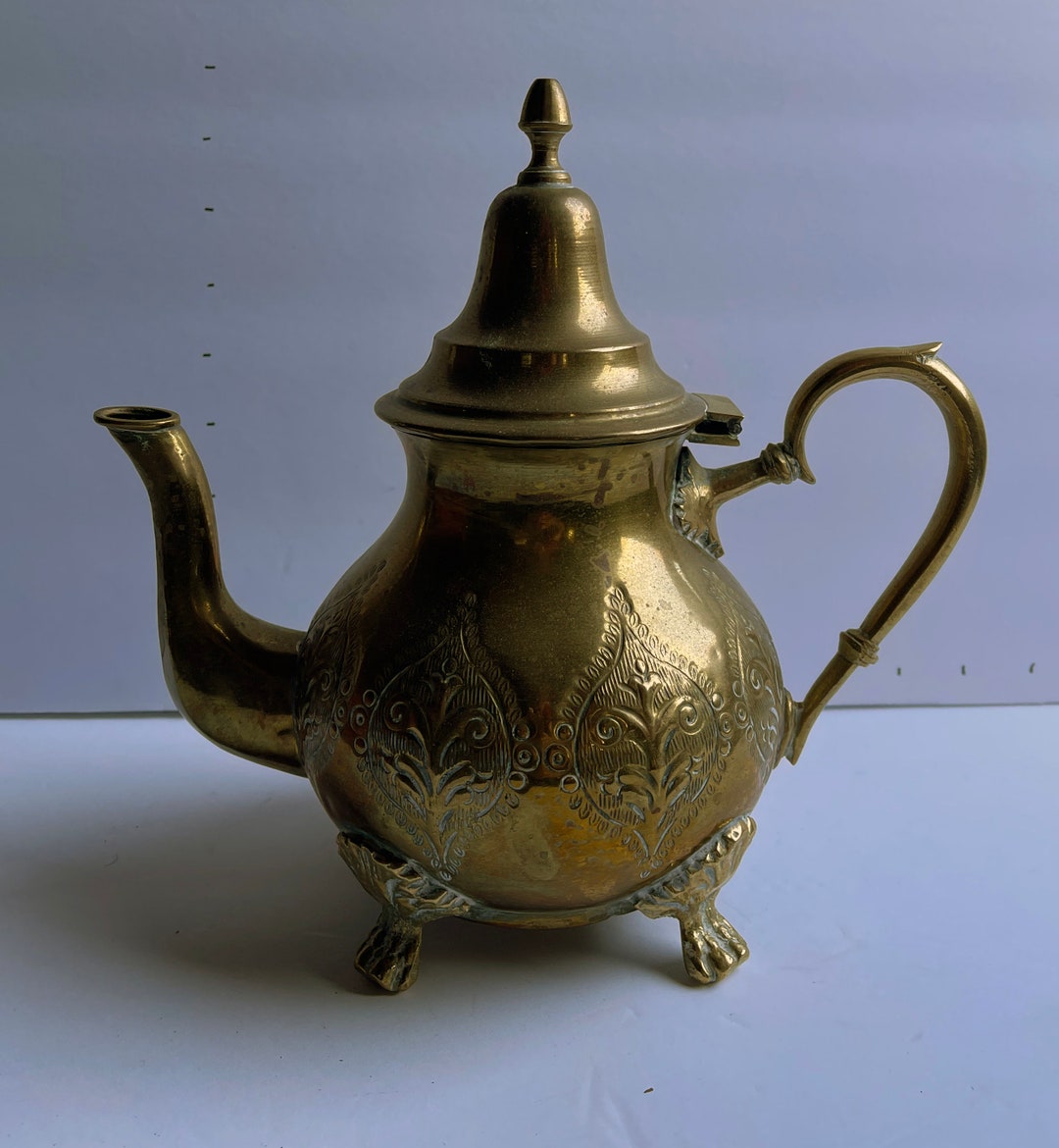 Vintage Etched Brass Teapot With Hinged Top Etsy