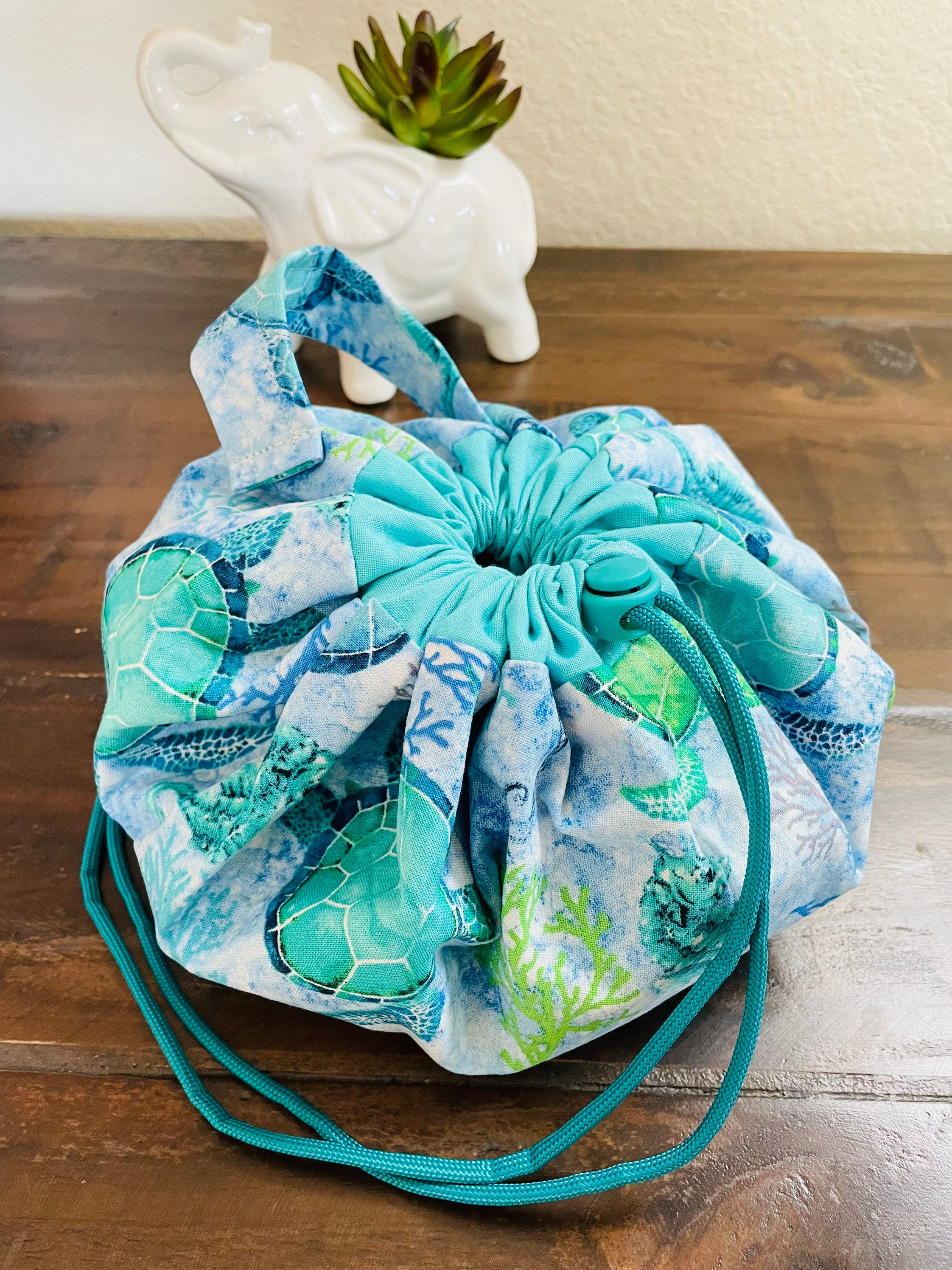 Drawstring Make up Bag Turtle Beach Shell HANDMADE