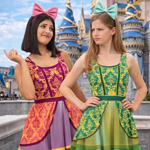 Bold Teal Wicked Stepsister-Inspired All-Over Print Skater Dress | Villainous Fairytale Bound Outfit