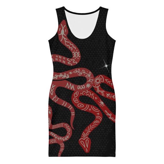 red snake print slogan binded detail clear strap bodycon dress Snake Print Bodycon Dress main image 1