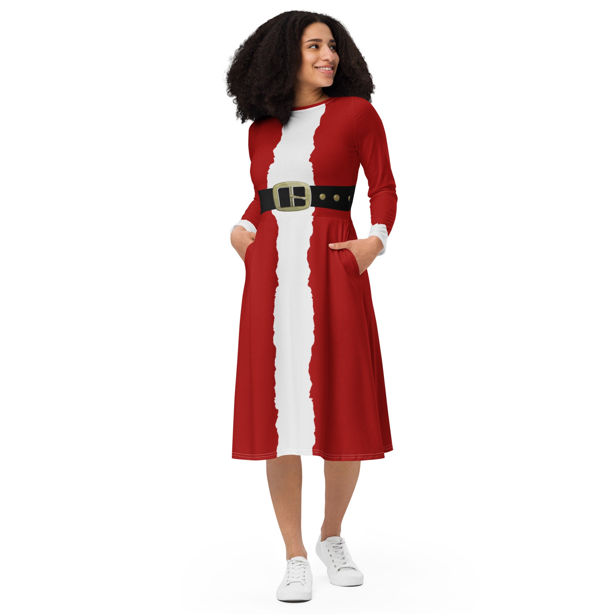 white christmas dresses Round Neck Women's Santa Costume Mini Dress
