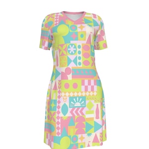 Blair Inspired Small World Pastel Women&#39;s V-Neck Cotton Dress  | 180GSM Eco-Friendly Summer Dress