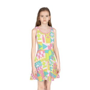 Girls&#39; Sleeveless Sundress: Pastel Geometric Print - Summer Playwear