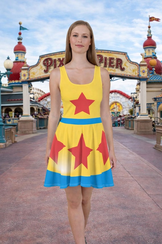 cartoon skater dress Women's BMO Game Cute Blue Straps Mini Skater Dress with Cartoon Print Stretch M