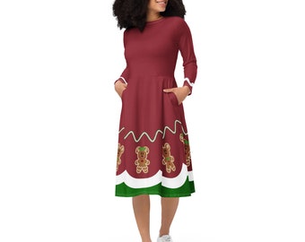 Gingerbread Friends long sleeve midi dress
