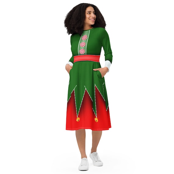 long sleeve midi christmas dress Christmas Elf long sleeve midi dress